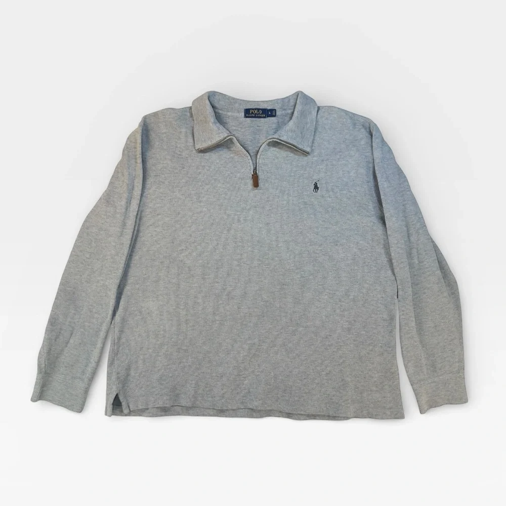 Polo Ralph Lauren Mens Gray 100% Cotton Quarter-Zip Pullover Sweater LARGE